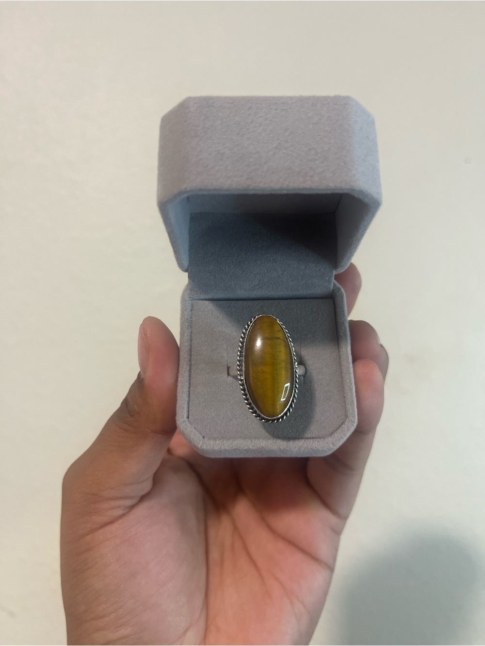 S925 Sterling Silver Tiger's Eye Oval Statement Ring
